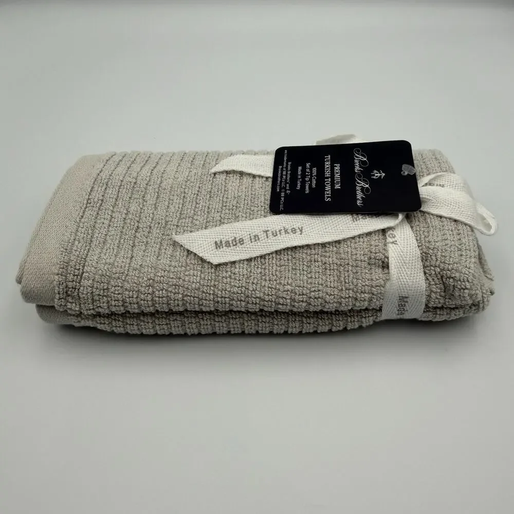 Brooks Brothers Premium Turkish Cotton Finger Tip Towels Set of 2 Taupe Gray NWT